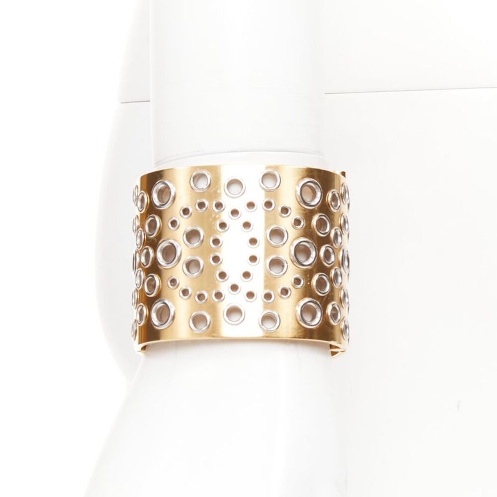 Chanel Gold Tone Punctured Cuff Bangle